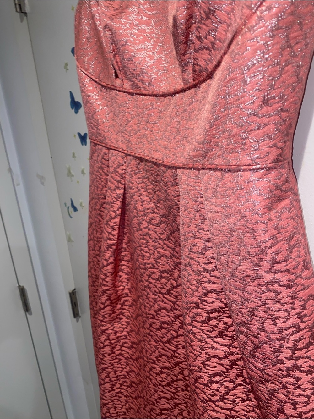 BCBG Max Azria Strapless Pink Metallic Jacquard Fit & Flare Cocktail Dress - Picture 3 of 7